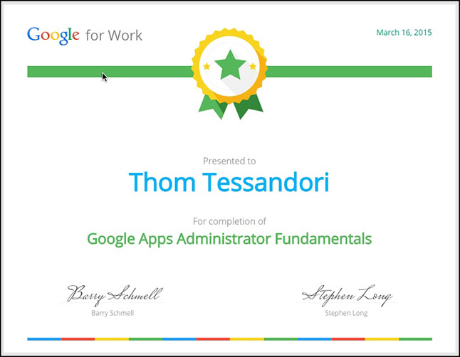 Google Apps Certification for Thom Tessandori